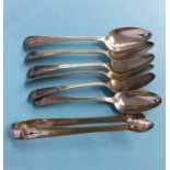 Set of Georgian silver spoons and sugar tongs, Ann Robertson, Newcastle, 4 oz