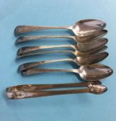 Set of Georgian silver spoons and sugar tongs, Ann Robertson, Newcastle, 4 oz