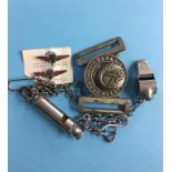 Whistles, military belt buckle etc,