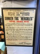 Framed Tyne Improvement Commission poster, regarding a sunken tug