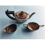 Silver three piece tea set marks rubbed, 16oz