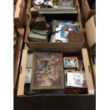 Two boxes of post cards and stamps etc.