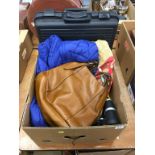 Box of assorted handbags etc.