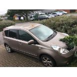 A Nissan Note N-TEC, registered 10th June 2010, petrol, no tax, no MOT, mileage 25,579