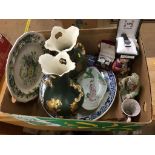 Box of assorted including pair of vases, Masons plate etc.