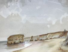 Tom Wilkinson, watercolour, 'Marsden Rock, South Shields', 55cm x 47cm