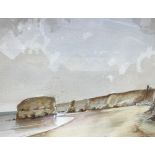 Tom Wilkinson, watercolour, 'Marsden Rock, South Shields', 55cm x 47cm