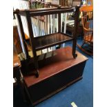 A pine blanket box and a tea trolley