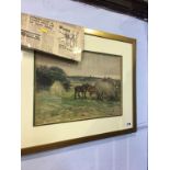 David Robertson, watercolour, rural landscape with horse clearing Hay, 57cm x 46cm