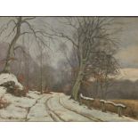 Carl Petersen, oil on canvas, 'Snowy Landscape', 79cm x 60cm