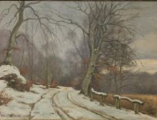 Carl Petersen, oil on canvas, 'Snowy Landscape', 79cm x 60cm