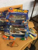 Assorted toys including Die Cast Supercar, various tin plate toys, a remote control boat etc.