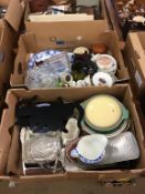 Two trays assorted china and glass including a cut glass water jug