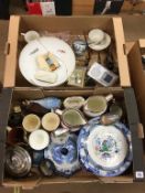 Two trays of assorted including tea bowls and saucer, lustre jugs etc.