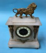 An alabaster mantle clock