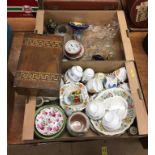 Two boxes including part tea set, cloisonné, glass ware etc.