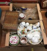 Two boxes including part tea set, cloisonné, glass ware etc.