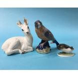 A Royal Copenhagen bird, numbered 1235, a deer, numbered 22607 and a Rosenthal duck, numbered 171 (