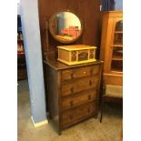 A piano stool and an oak dressing chest