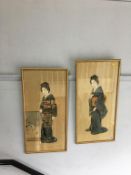 Pair of Japanese watercolours on silk