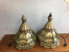 Pair of brass hanging light shades, 50cm