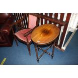 Oak oval barley twist table and a carver chair