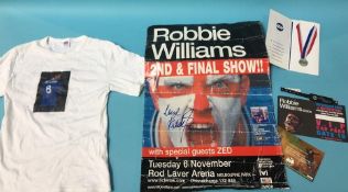 Signed Robbie Williams poster etc.