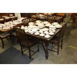 Oak barley twist drawer leaf table and four chairs