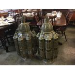 Pair of large brass Moroccan style light fittings, 100cm