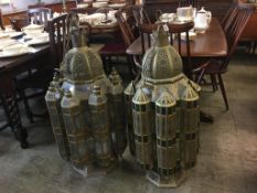 Pair of large brass Moroccan style light fittings, 100cm