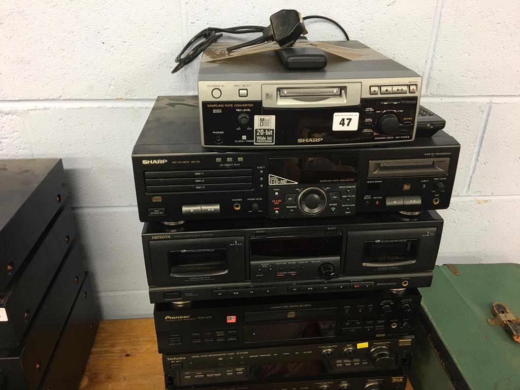 Six various Hi Fi separates, including Sharp mini disc, Pioneer CD etc.