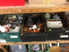 Three boxes of assorted including a Royal Crown Derby paperweight etc.