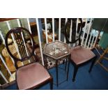 Octagonal occasional table, inlaid with mother of pearl and a pair of chairs