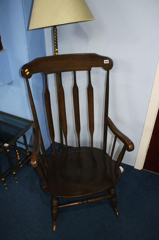 Brass standard lamp and rocking chair