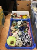 Two boxes assorted including Oriental china, Gouda vase etc.