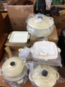 Various pots and pans including Le Creuset