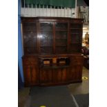 A reproduction mahogany breakfront Secretaire bookcase, 197cm wide