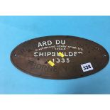 Brass plaque 'Richard Dunston Ltd Ship Builders 1935'
