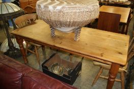 Pine refectory table and three chairs