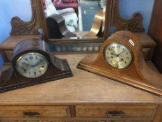 Two oak cased mantle clocks