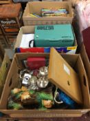 Three boxes of assorted, silver plate, various Annuals etc.