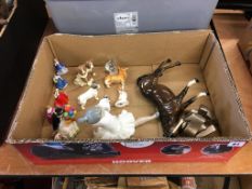 Tray of various figures, Beswick horse, Royal Doulton miniatures etc.