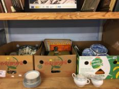 Three boxes of assorted including Spode silver plate etc.