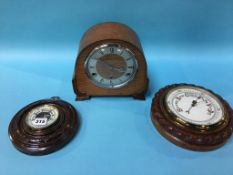 Two rope twist barometers and a mantle clock