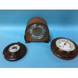 Two rope twist barometers and a mantle clock