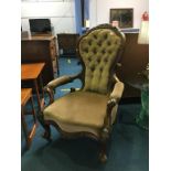 Victorian walnut button back armchair