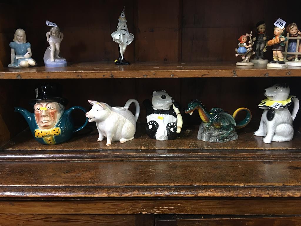 Collection of five novelty tea pots