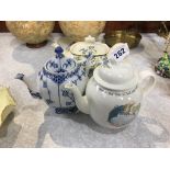 Royal Copenhagen teapot, two other and continental dish