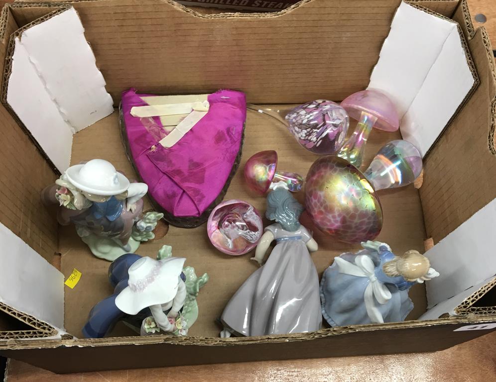 One box assorted including Lladro figures, studio glass etc.