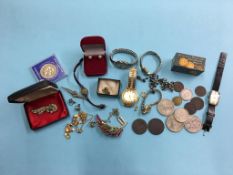 Tin of assorted coins etc.